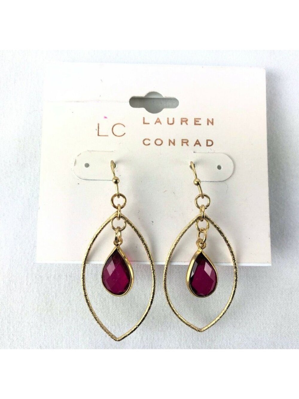 LC Lauren Conrad Earrings Red Rhinestone Gold-tone Dangle